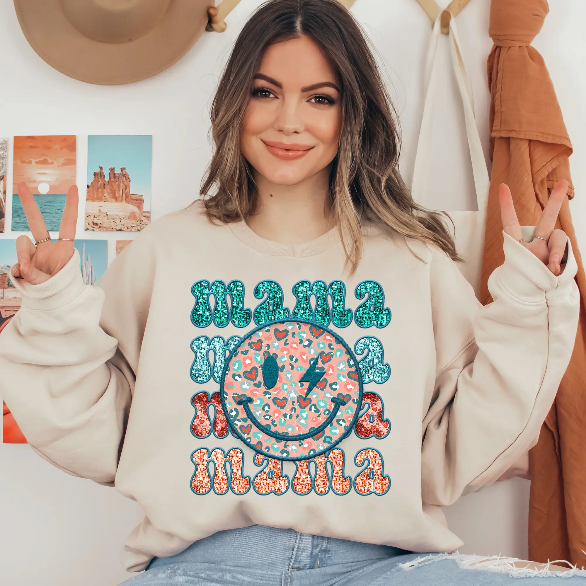 Mama Glitter Colorful Effect Ready To Press DTF Transfers, DTF Hot Peel