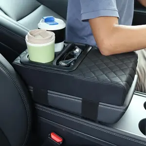 [2026 Spring Glow Up] Car Armrest Cushion - 14*8*3 inch Multifunctional Faux Leather Armrest Cushion with Cup Holder, Phone Storage for Honda /Civic /Toyota/Corolla/RAV4/ Kia /Sorento /4Runner /Camry /Hyundai /Mazda/Nissan/Ford