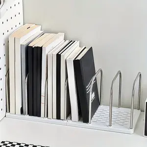 Stainless Steel + PP Desktop Shelf | Non-slip Base with Adjustable Divided Vertical Small Bookstand | Modern Simple Desk Storage Rack for Mail and File Storage | Student Dormitory Study Desk Shelf | Office Organizer | Office Desk Accessories