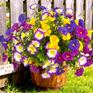 12pc Artificial Flowers for Outdoors Fake Plants Spring Summer Decor, 12 Bundles Realistic Fake Silk Flowers Colorful Morning Glory UV Resistant Faux Flowers for Porch Outside Planter Porch Patio Yard