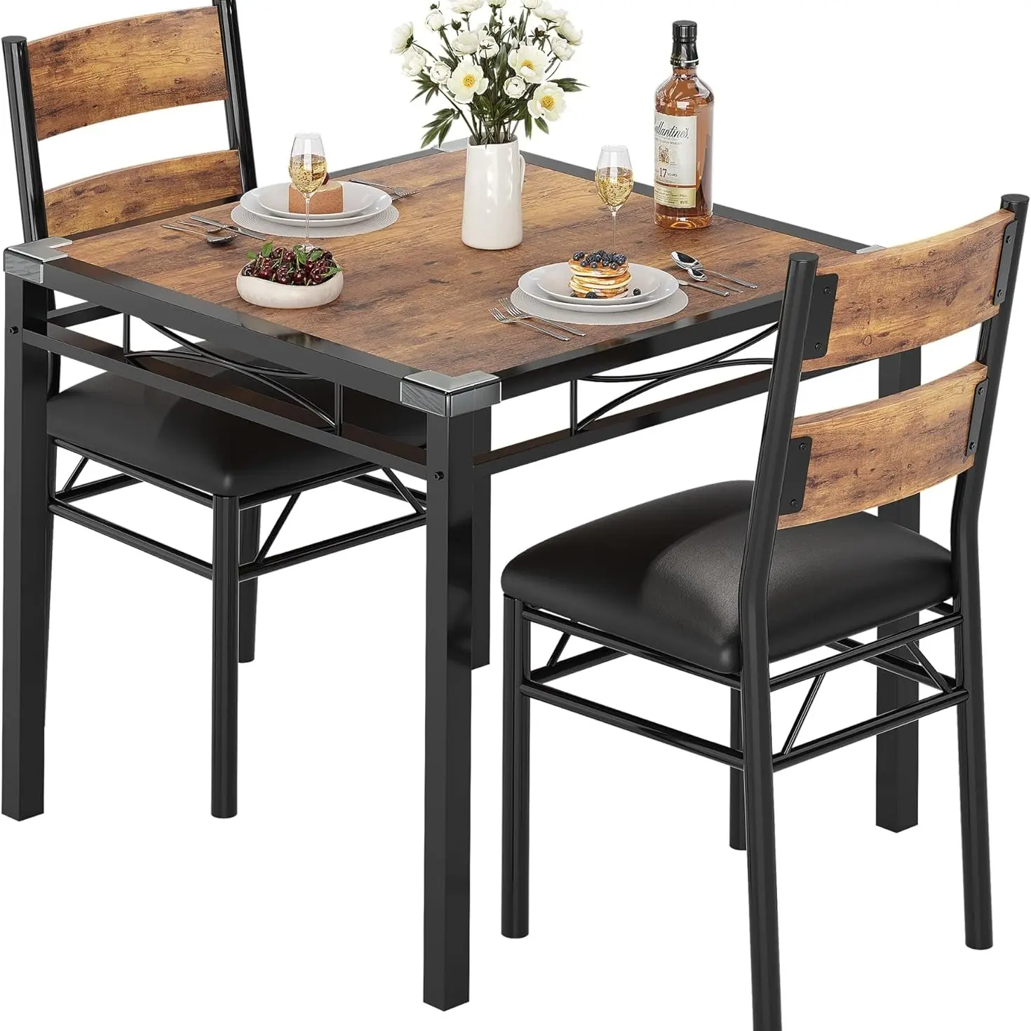 Table and 2 Chairs brown