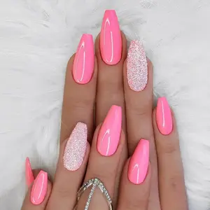 Pink Fake Nails with Nail File & Tape, 24pcs Short Press on Nails, Nail Tips for Women & Girls DIY Nail Art, Elegant Stick on Nails Kit