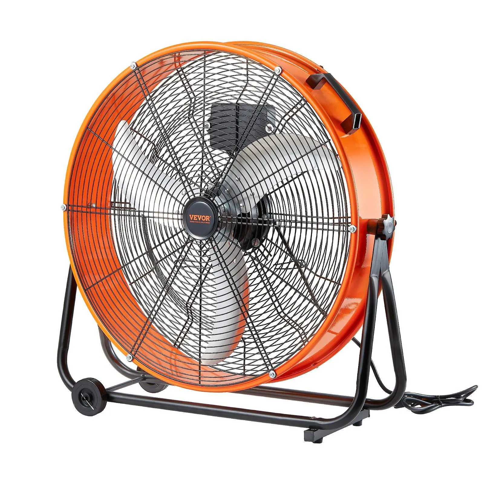 【Summerfinds】VEVOR Drum Fan, 24 Inch High Velocity Industrial Shop Fan, Heavy Duty Commercial Use 3-Speed 8600CFM, 360°Adjustable Tilting,0-2h Timer Industrial Floor Fan for Warehouse,Workshop,Factory, Basement
