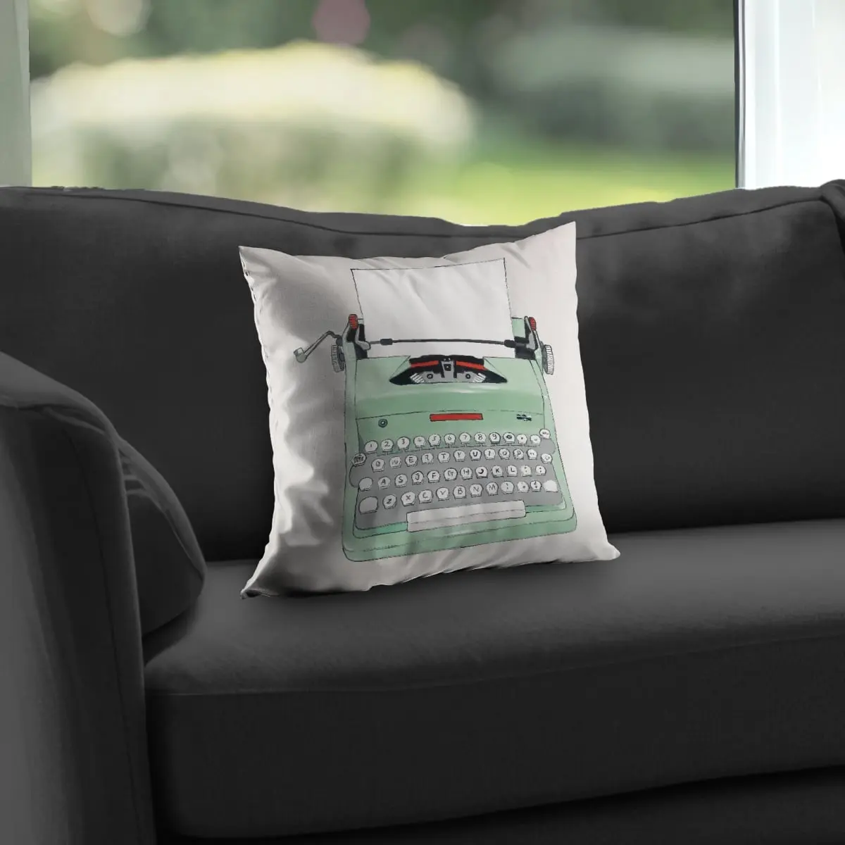 Begin Home Decor C1PT1414BPV0X7 14x14 in. Mint Typewriter Poly Twill Throw Pillow Insert, Soft Cushions for Home Decor