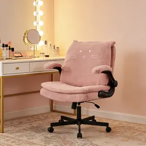 Criss Cross Chair with Flip-Up Arms and Backrest, Cross Legged Office Chair with Wide Seat and Wheels, Adjustable Cute Comfy Desk Chairs for Home Office, Bedroom, Vanity, Black