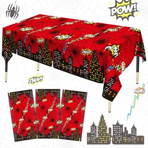 Spider Theme Party Tablecloth 3 PCS, Plastic Disposable Superhero Spider Table Cover for Spider Fans Birthday Party Decorations Supplies, Props, 86.6 x 51.2in