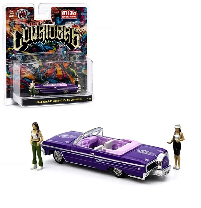 M2 MACHINES 1/64 1964 CHEVROLET IMPALA SS CONVERTIBLE LOW RIDERS w/FIGURES PURPLE DIECAST MODEL 67500-MJS02-6B