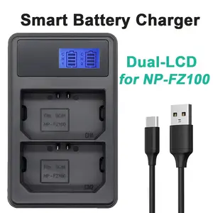Np-Fz100 Dual Slot Camera Battery Charger, LCD Display, Compatible with Nikon & Sony Models, No Battery Included