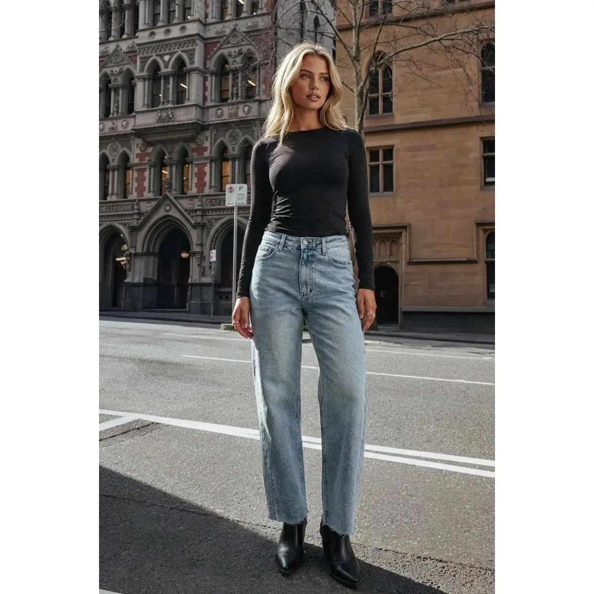 Harlow High Waisted Barrel Jeans Blue by Artemis