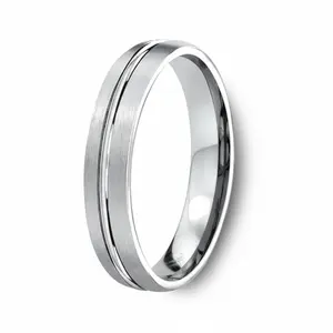 The Monroe Satin Finish 950 Platinum Wedding Ring For Men Polished Center Groove- 4mm