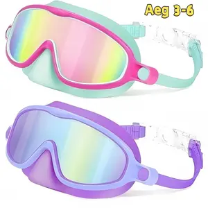 Kids Swim Goggles Set with Nose Guard, Anti-Fog UV Waterproof Dual-Piece Snorkel Mask for Children Aged 5-14 Years Old