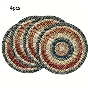 Vintage Round Placemats Coasters Beige Farmhouse Kitchen Dining Decor Durable Polyester Fabric Hand Wash Only Rustic Table Essential Ideal Hostess Gift Warm Earth Tones Textured Vibrant Colors Home Decoration Country Style Set Table Setting