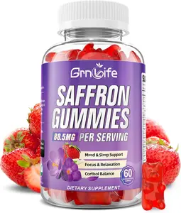Saffron Gummies for Kids & Adults, 10-in-1 Cortisol Supplement with Saffron 88.5mg, Vitamin D3, B6, Magnesium, Zinc, Ashwagandha, L-Theanine, St. John's Wort, for Emotions, Zzz, 60 Count