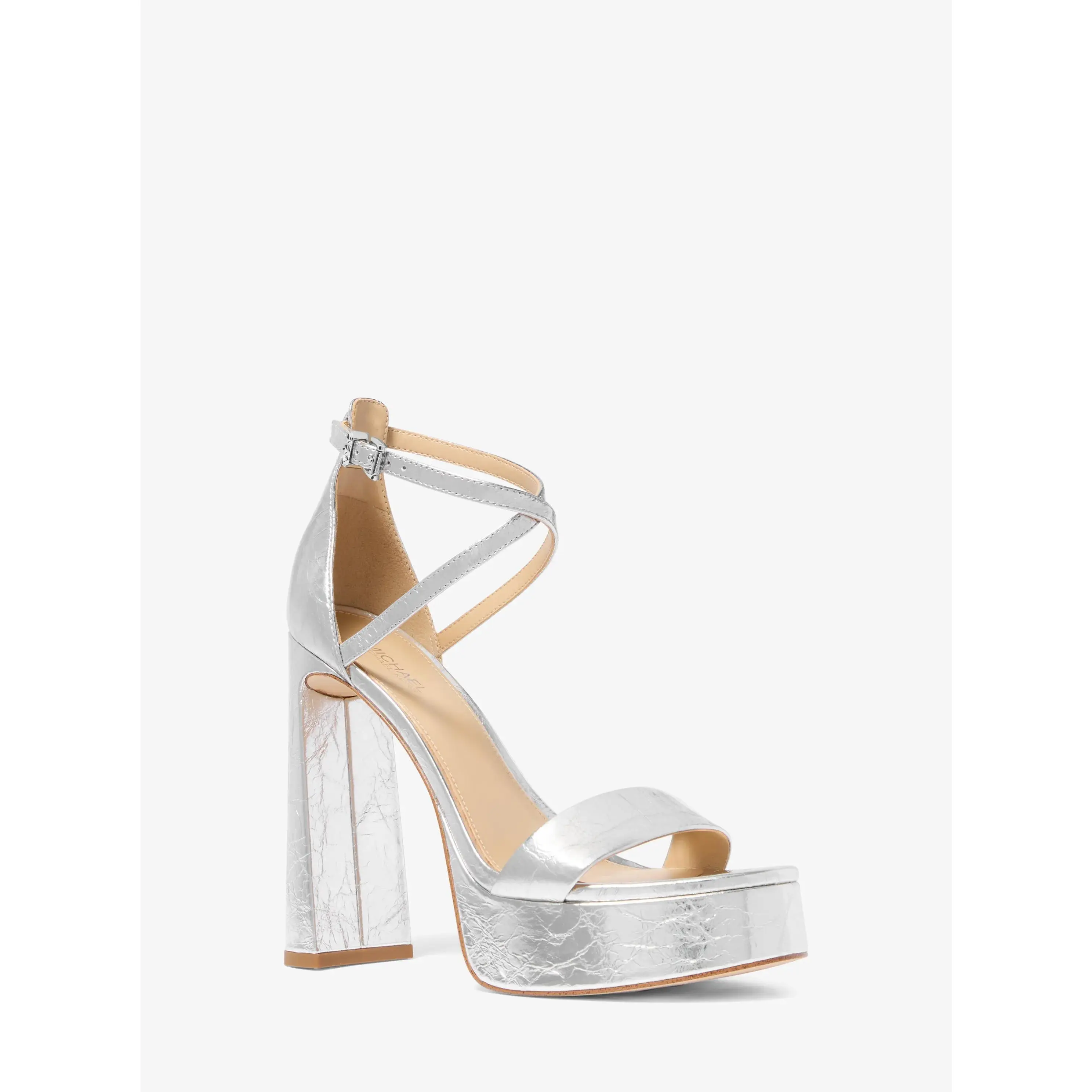 Cami Crackled Metallic Leather Platform Sandal