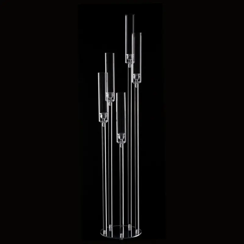 VINCIGANT 5 Arm Acrylic Candelabra 45.7inch Tall Floor Candle Holders for Ceremony Birthday Party Home Decoration
