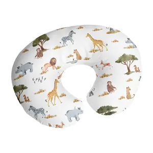 Sweet Jojo Designs Jungle Animals Boy Girl Gender Neutral Nursing Pillow Cover Baby Breastfeeding Slipcover Infant Newborn Nursery Bottle Pillowcase(Pillow NOT Included) - Green Boho Wildlife Safari