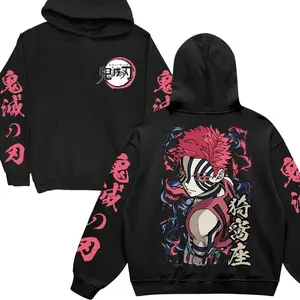 Akaza Demon Slayer Anime Men Women Cosplay Tops, Anime Graphic Tee, Vintage Printed All Over Hoodie, Menswear Unisex