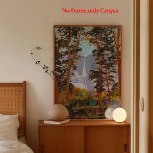 Forest Waterfall Landscape Poster, Forest Dream Canvas Art, Canvas Prints, Bedroom Decor, Living Room Decor, Gift, Unframed