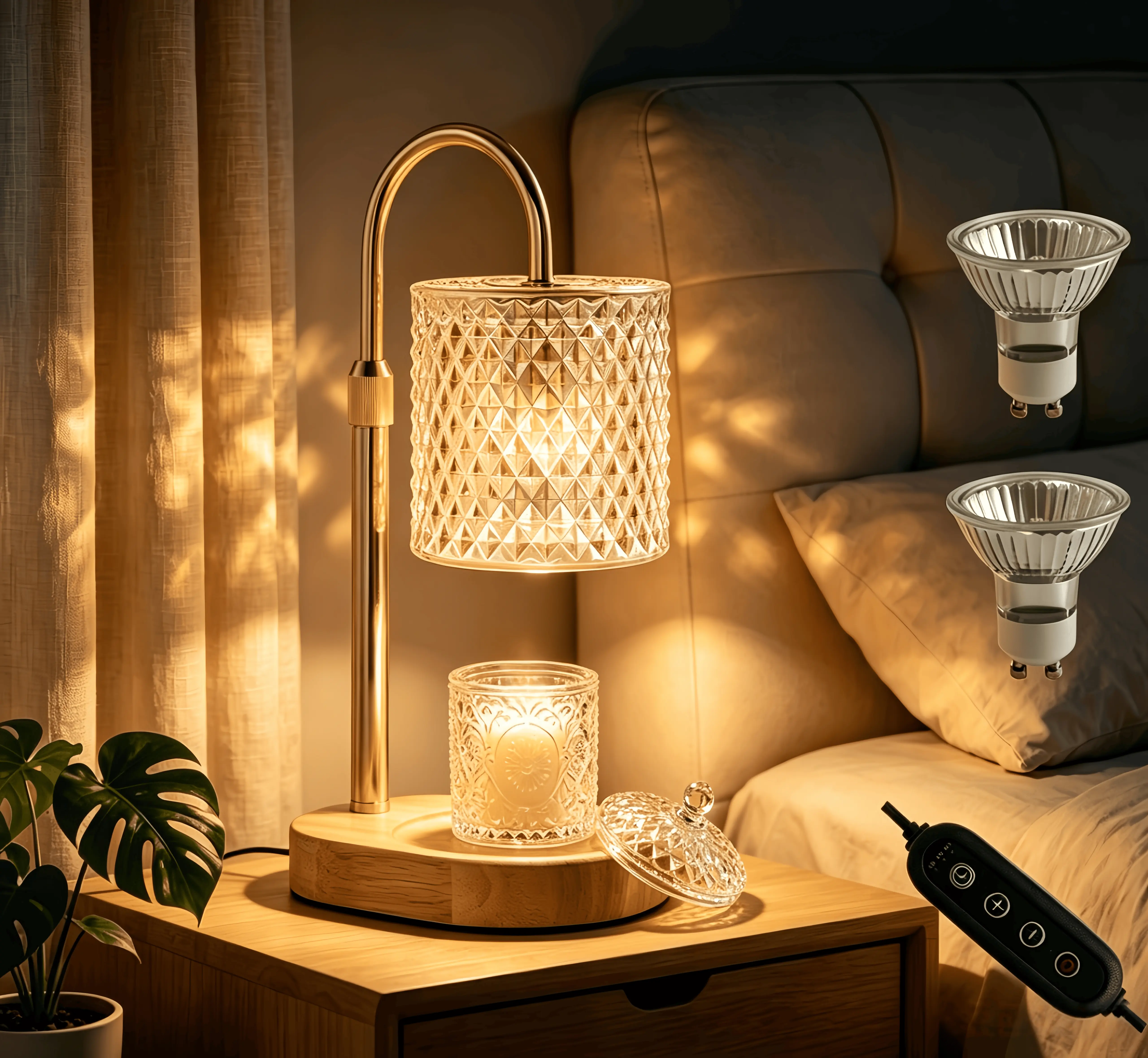 Corded Eco-Friendly Amber Candle Heater - Timer, Dimming Function, Height-Adjustable Candlestick Lamp for Scented Jar Candles, Bedroom Decor, Birthday Gift