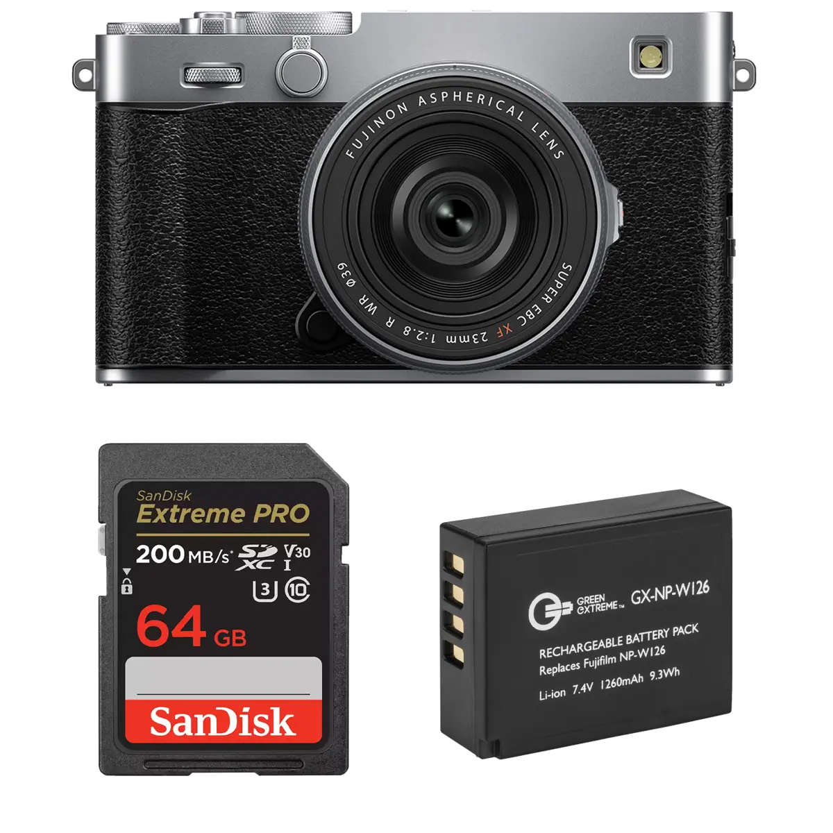 Fujifilm X-E5 Mirrorless Camera with XF 23mm f/2.8 R WR Lens, Silver, Bundle with 64GB Memory Card and NP-W126 Battery