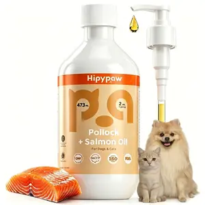 Hipypaw Wild Norway Salmon Oil for Dogs & Cats, Omega-3 Fish Oil Supplement, Natural Pet Nutrition for Skin & Coat Support, 16oz