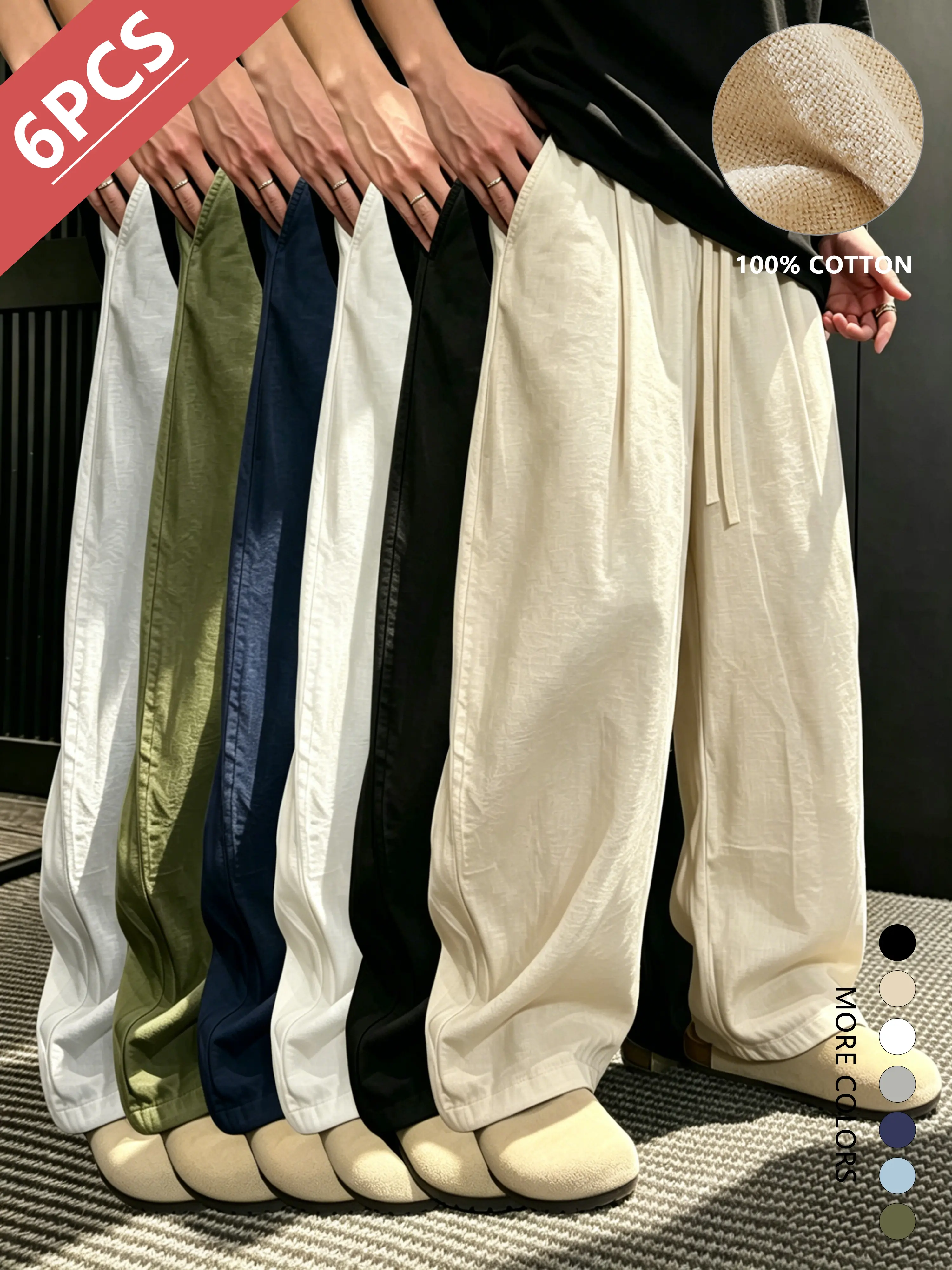 Men’s summer lightweight pants, 100% pure cotton linen casual long pants, straight loose fit, breathable and sweat-wicking for comfort, versatile and stylish