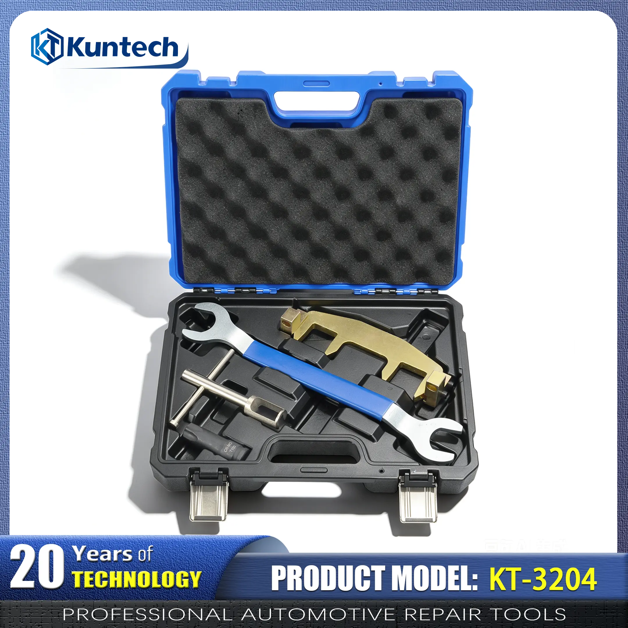 Kuntech Carbon Steel Anti-Rust Coating Dual-Function Timing Tool Kit for Mercedes-Benz M271 4-Cylinder Engines - Camshaft Locking Wrench, Fuel Injector Removal Tool, Exact OEM-Spec Alignment (C180,C260,E200,CLK200,SLK200) KT-3204, Locks Cams, Engine Overh