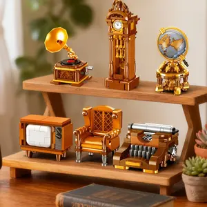 Vintage Clock Swing Typewriter Sofa TV Globe Phonograph Model Kit, Creative Desk Decor, Home Decoration Gift and Collectible