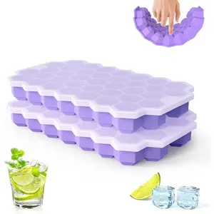 Silicone Ice Cube Tray Set,2 Pack Easy Release Ice Trays with with Spill-Resistant Removable Cover, Stackable  76 Ice Cubes for Coffee, Whiskey, Cocktail