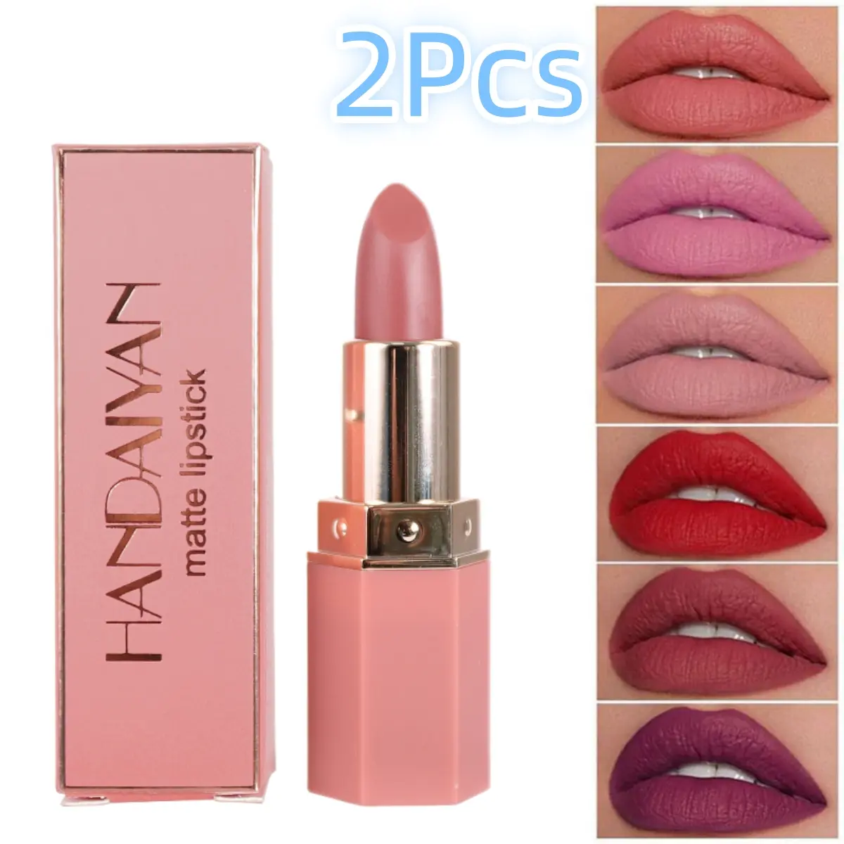 HANDAIYAN 2Pcs Matte Lipstick Velvety Red Lipsticks Waterproof Long Lasting Smoothing Non-stick Cup Sexy Color Lipsticks Gloss Lipgloss Makeup Glossy Cosmetic Flawless Finish Flawless
