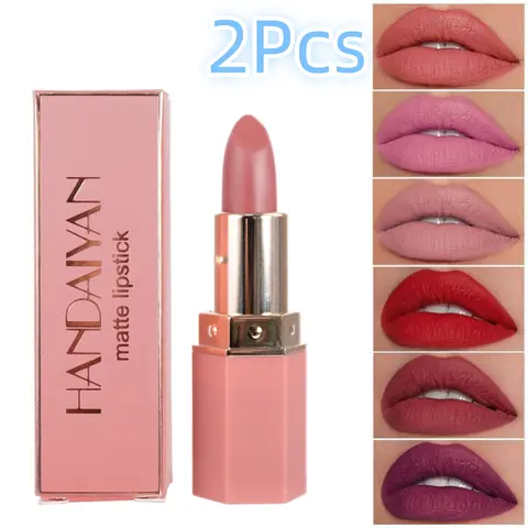 HANDAIYAN Velvety Matte Red Cosmetic Lipstick Set (2-Pcs) - Waterproof, Long-Lasting, Smooth-Applying, Smudge-Proof, Non-Stick Cup, Silicone-Free, Ammonia-Free, Flawless Sleek Lips Makeup Products for Office & Party
