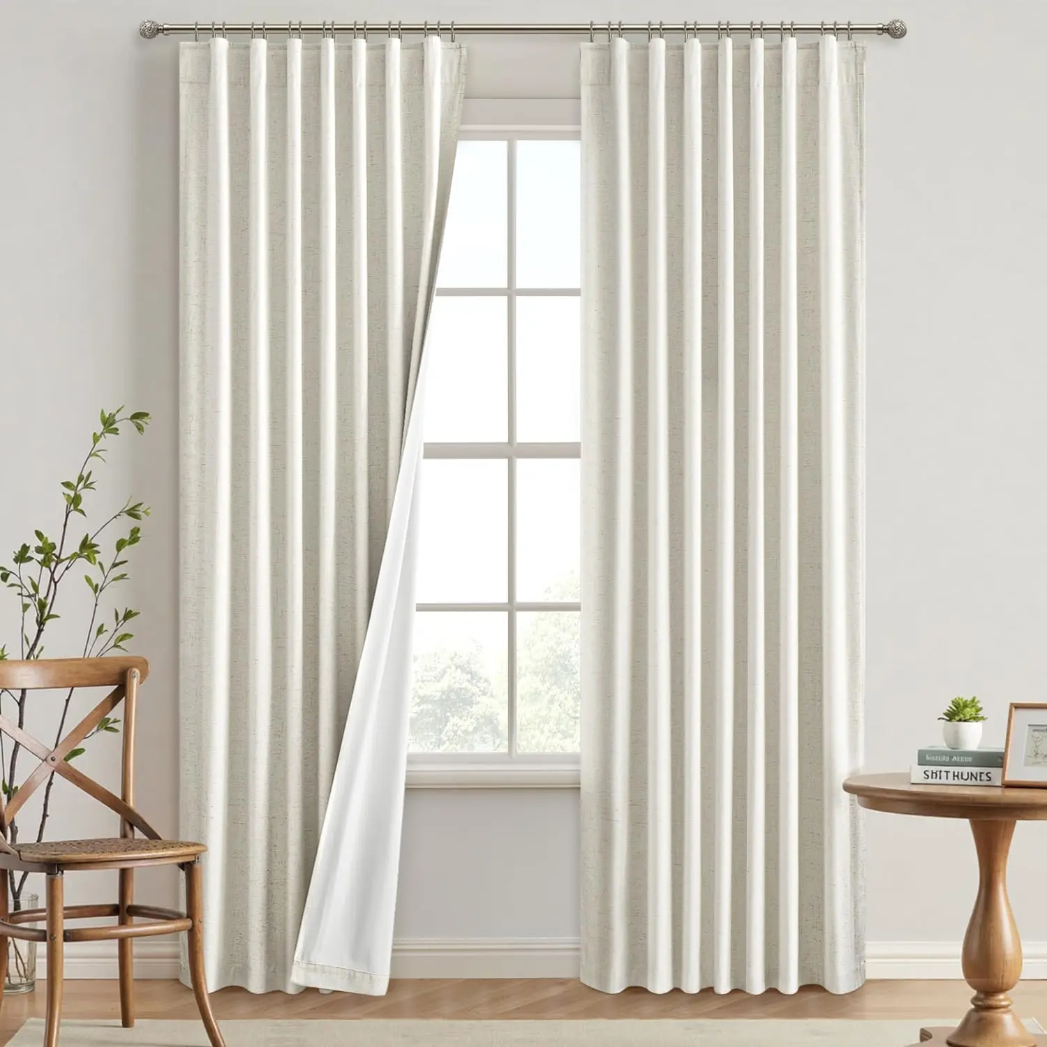 Linen Blackout Curtains 84 inch Long 2 Panels Set for Bedroom  Tab Thermal Insulated  Black Out Drapes Pinch Pleated Hooks Room Darkening Window Curtain for Living Room