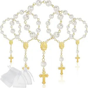 Religious Metal Mini Rosary Prayer Beads (30 Pieces) - Paired with 30 Transparent Organza Gift Bags, Ideal for Baptism, Communion Decoration Gifts