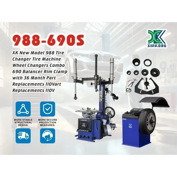 XK New Model 988 Tire Changer Tire Machine Wheel Changers Combo 690S Balancer Rim Clamp with 36 Month Part Replacements 110V