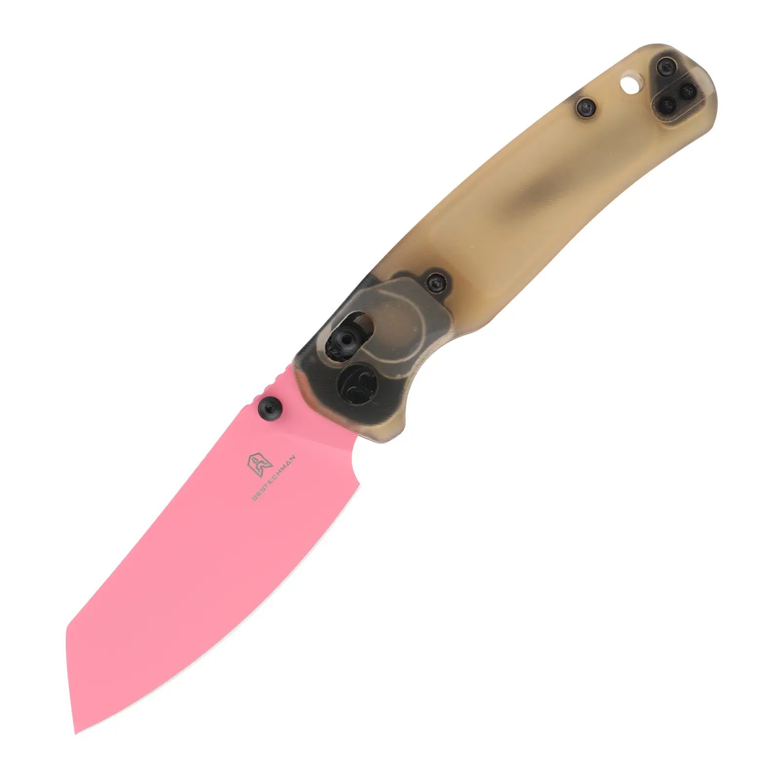 BESTECHMAN Cicada's Wing Folding Knife for Adults, Ambidextrous Button Lock Multifunctional Tool with Translucent Amber Nylon Handle and Smooth Ceramic Bearing, Camping Knives, Non Slip, Compact, Translucent Grip, Deep Carry Clip, 3.15" Blade, Ergonomic H