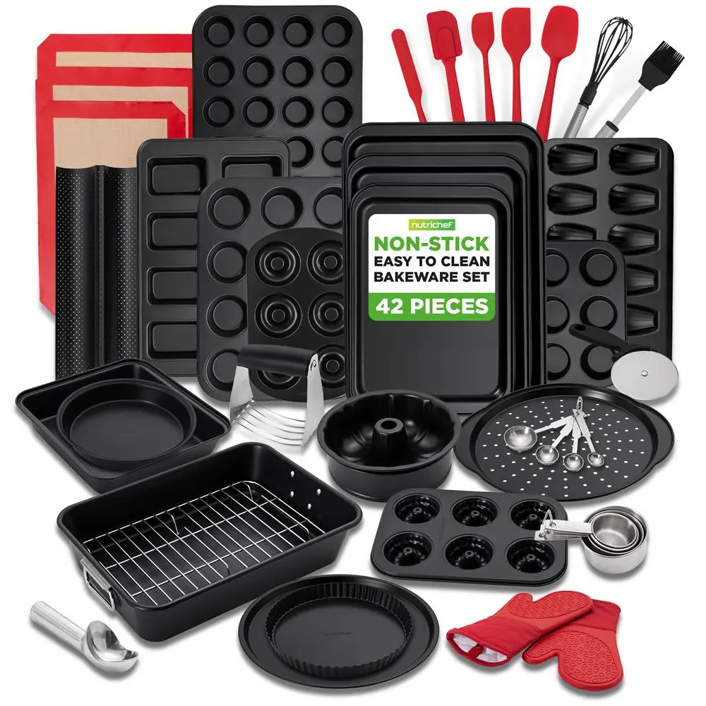 42-Piece Nonstick Bakeware Set + Water Bottle - Complete Carbon Steel Baking Pans & Utensils Sets for Home Baking - Oven Safe, BPA-Free & Leakproof - Everyday Use Kitchen Essentials - Perfect Baking Results