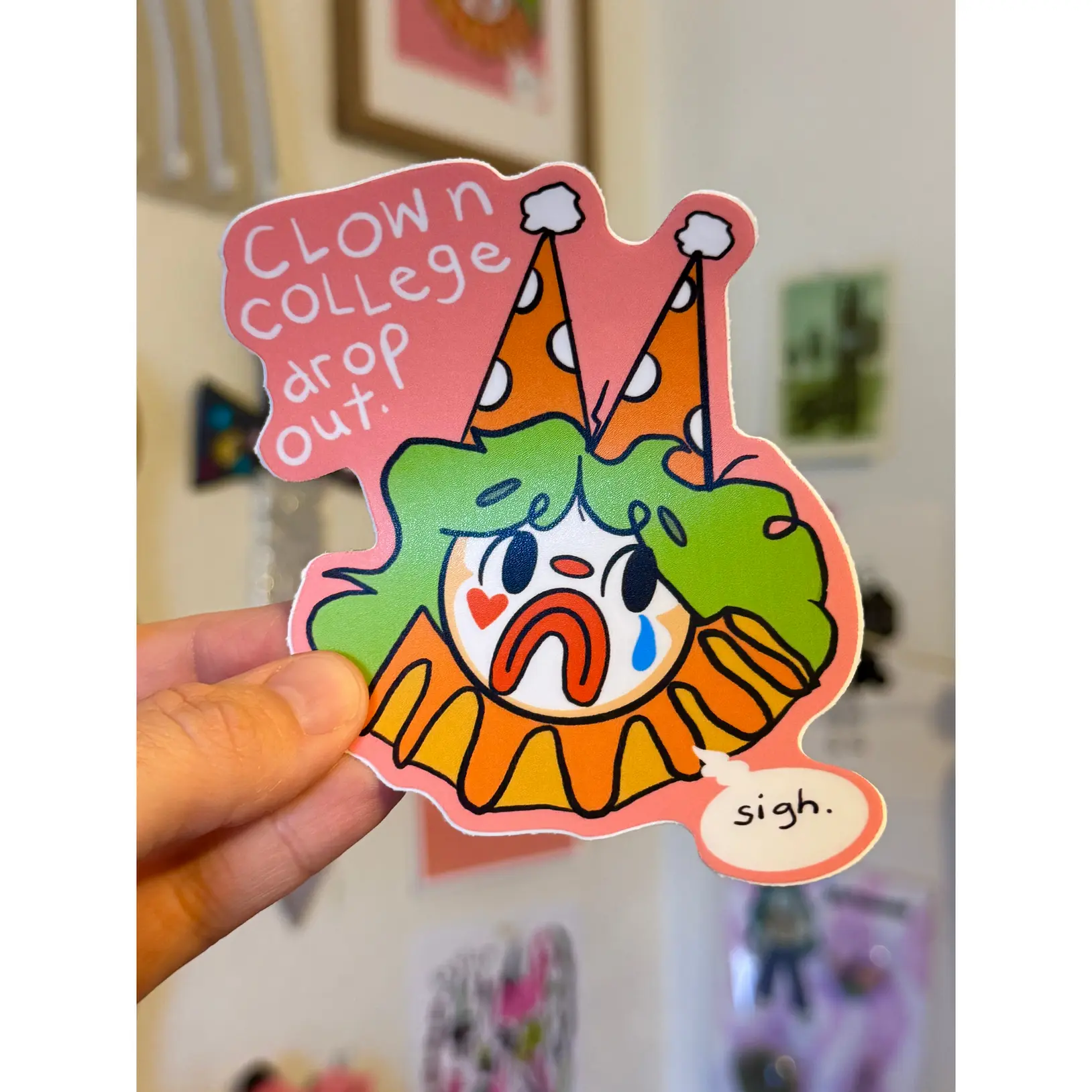 Clown College sticker, xl size 4x3 inches die cut