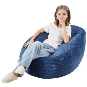 VEVOR Bean Bag Chair,  3 feet Bean Bag Chair with Soft Armrests and Storage Pocket, 25D Memory Foam Filled with Soft Teddy Velvet Cover, Bean Bag for Bedroom or Playroom, Blue