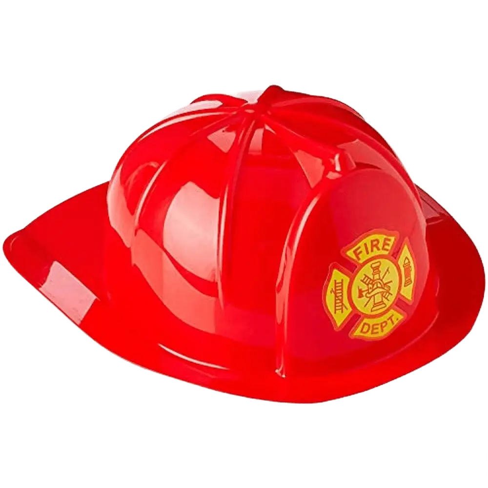 Red Firefighter Costume Helmet For Adults - Red Fireman Cosplay Hat with Emblem - Durable Plastic Dress-Up Hat for Halloween, Role Play & Theme Party