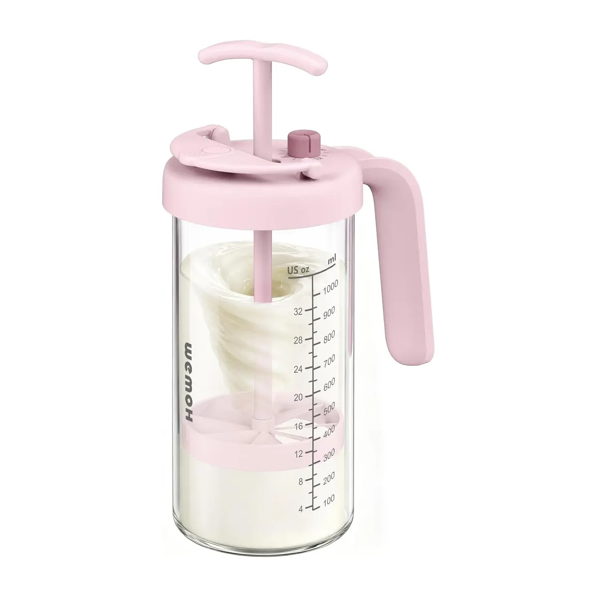 WEMOH Glass Formula Mixing Pitcher, 32 oz Baby Formula Mixer with Time Dial Lid and Pour Spout, Breast Milk Storage Pitcher