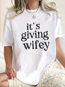 women's Casual Round Neck Short Sleeve T-Shirt,It's Giving Wifey Shirt, Wifey T-Shirt, Bride to Be Tee Shirt, Just Married Shirt, Engagement Gift for Her, Newlywed Honeymoon Outfit