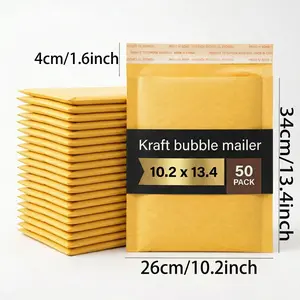 50/100 Pcs 10.2x13.4 Inch X-Large Wide Mid-Long Fit Bubble Mailers - Heavy Duty Padded Mailing Envelopes with Self-Sealing Strip, Waterproof for Small Business & X-Large Wide Mid-Long Item Shipping