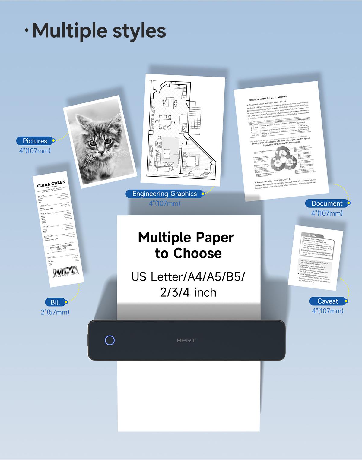 Portable Wireless Bluetooth Thermal Printer, Inkless Travel Printer for iOS Android Laptop, Mobile Printer for Home Office, Supports 8.5x11 US Letter & A4 Paper, GiftedInLove