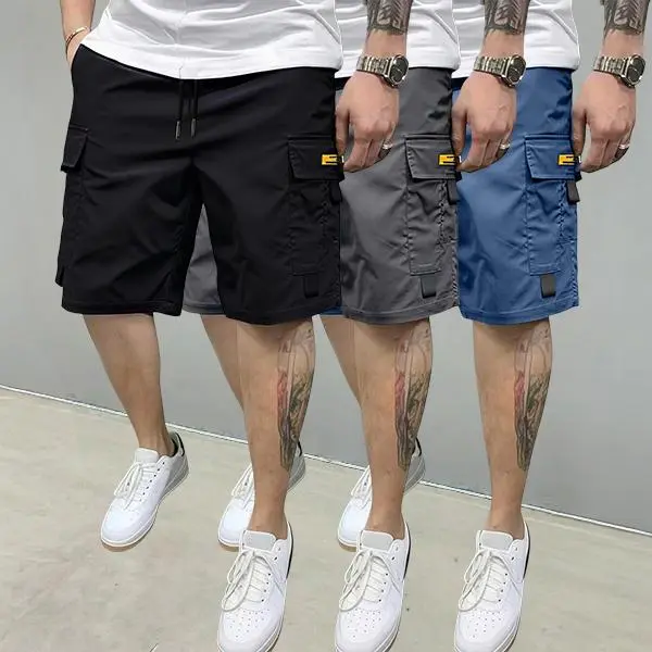 Men’s 3-pack classic cargo shorts, soft lightweight fabric, drawstring elastic waistband, cargo pocket details—ideal for casual wear, outdoor activities, and summer. fathersdaygift Menswear Breathable
