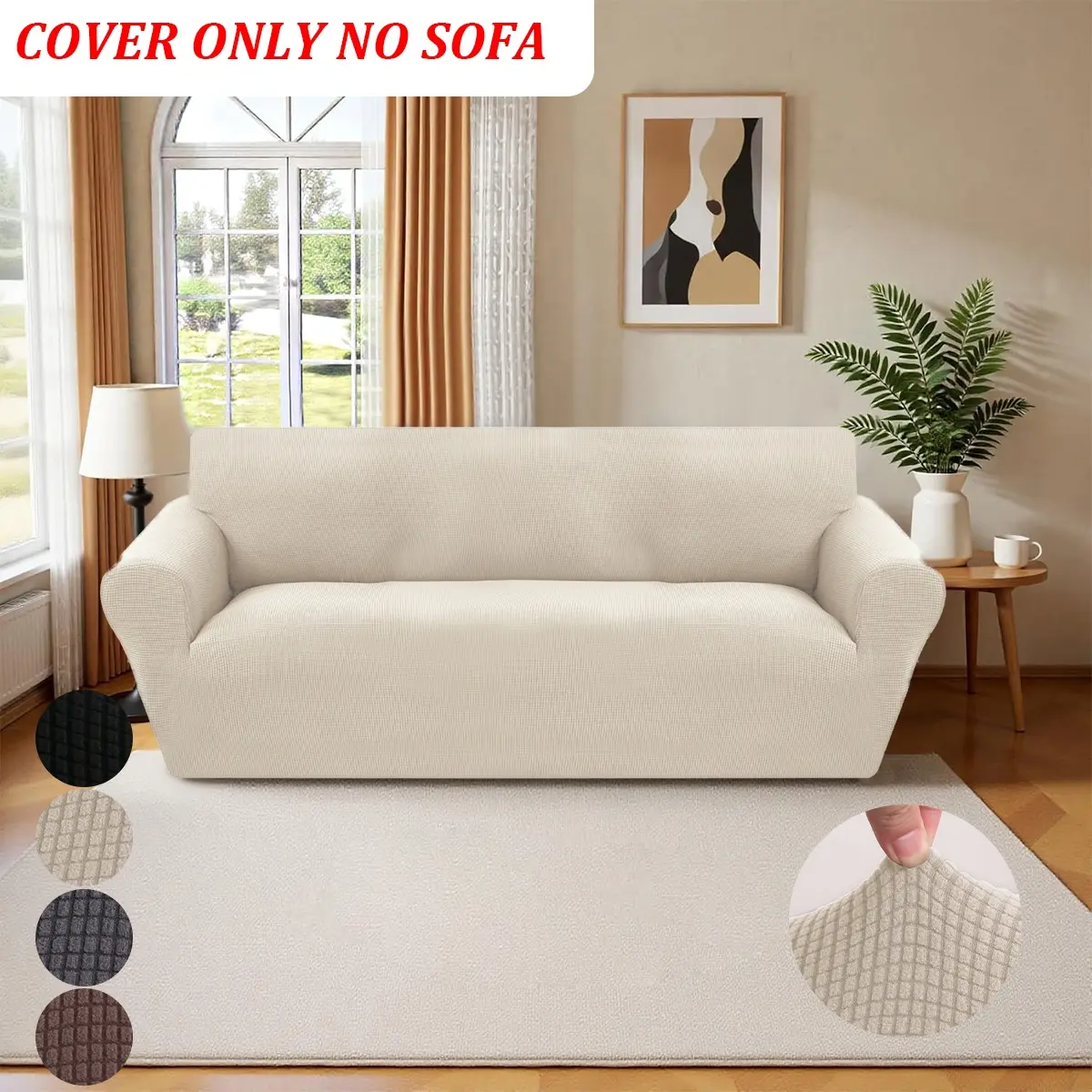 Corn Grain Embossed Solid Color Stretch Sofa Cover, Fits Single/double/triple Seater, Durable Elastic Design, Easy Fit, Perfect for Living Room Furniture Protection, Stretchable Sofa Cover