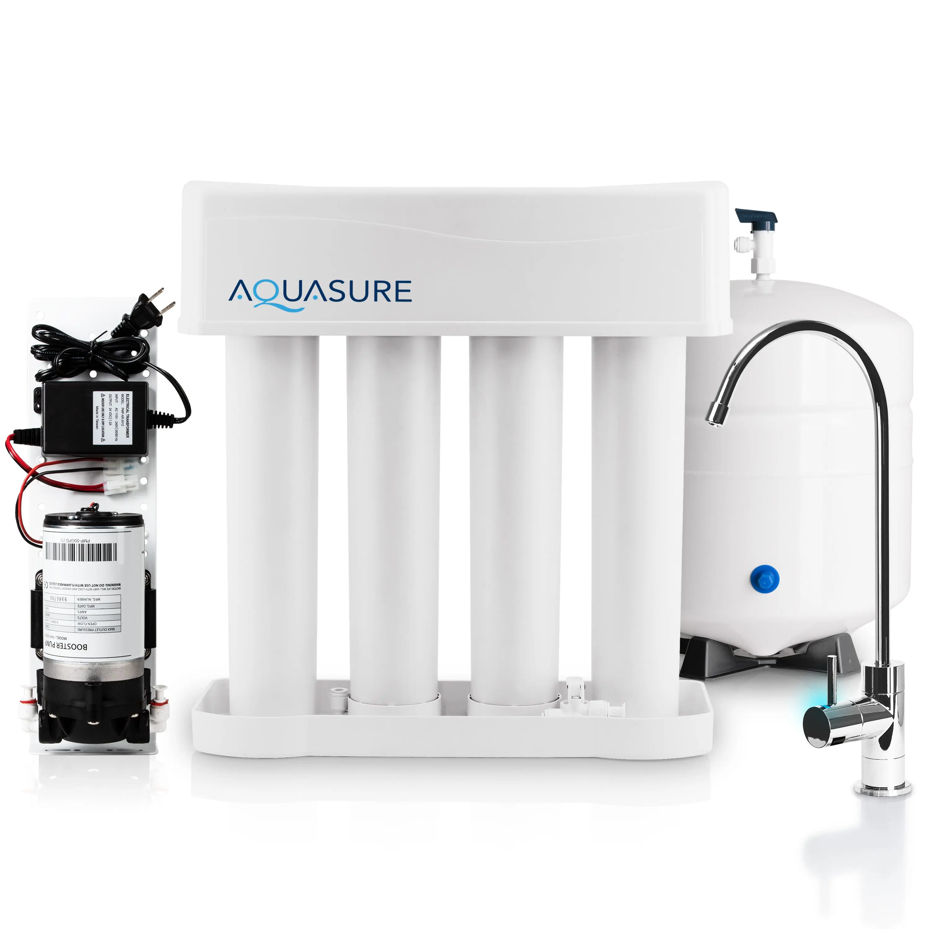 Premier Elite Series | 4-Stage Reverse Osmosis Water Filtration System with Electric Pressure Booster Pump and NSF Certified Lead-Free LED Faucet, 100 GPD