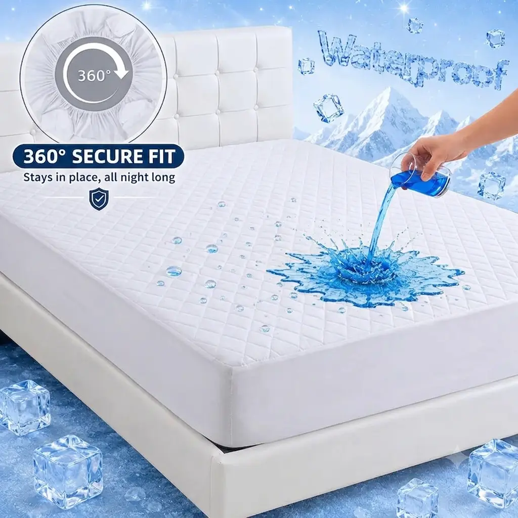 Waterproof Mattress Protector -Queen ,Twin Size, 6''-22'' Deep Pockets Fitted Sheet With Cooling & Breathable Friendly Fabric , Machine Washable Bedding Cover for Bedroom, Guest Room,School,Solid Color,