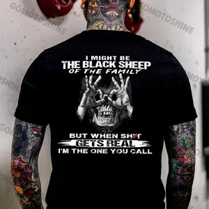 I MIGHT BE THE BLACK SHEEP OF THE FAMILY Skull With OK Print Men's T-Shirt Classic Cotton Casual Crewneck