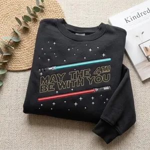 Embroidered May The 4th Be With You Shirt, Cute Movie Tee, Sci-Fi Character Shirt, Movie Fan Gift