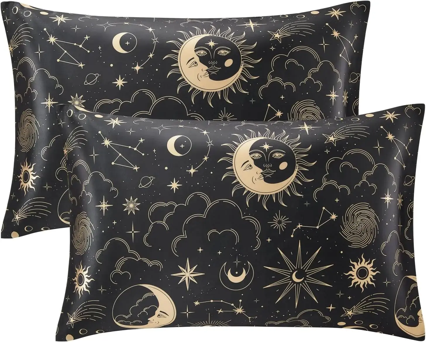 Satin Pillowcase for Hair and Skin Queen - Printed Silk Pillowcase 2 Pack  - Satin Pillow Cases Set of 2 with Envelope Closure, Gifts for Women Men